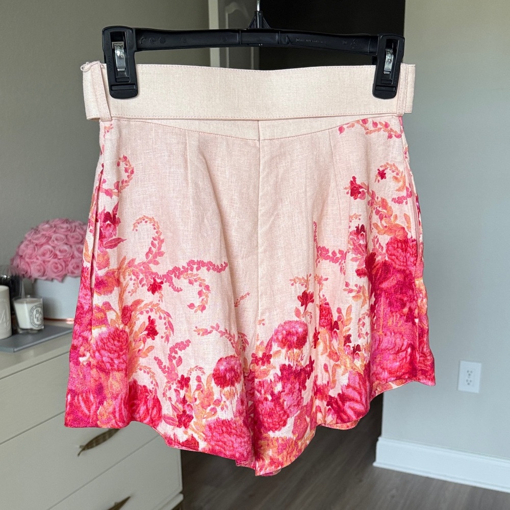 Zimmermann Pink and Cream Floral High Waist Shorts - Picture 2 of 4
